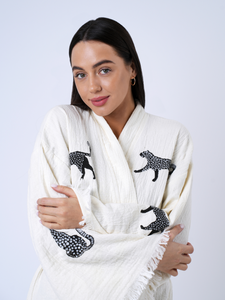 Leopard Kimono robe - Black