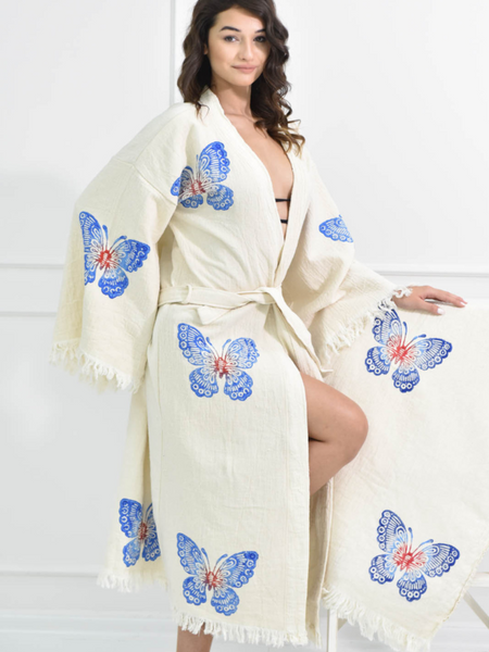 Blue Butterfly Kimono Robe