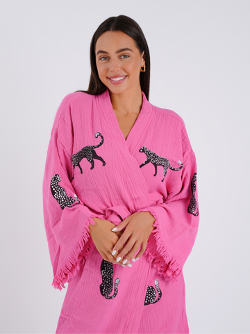 Leopard on Pink Kimono Robe