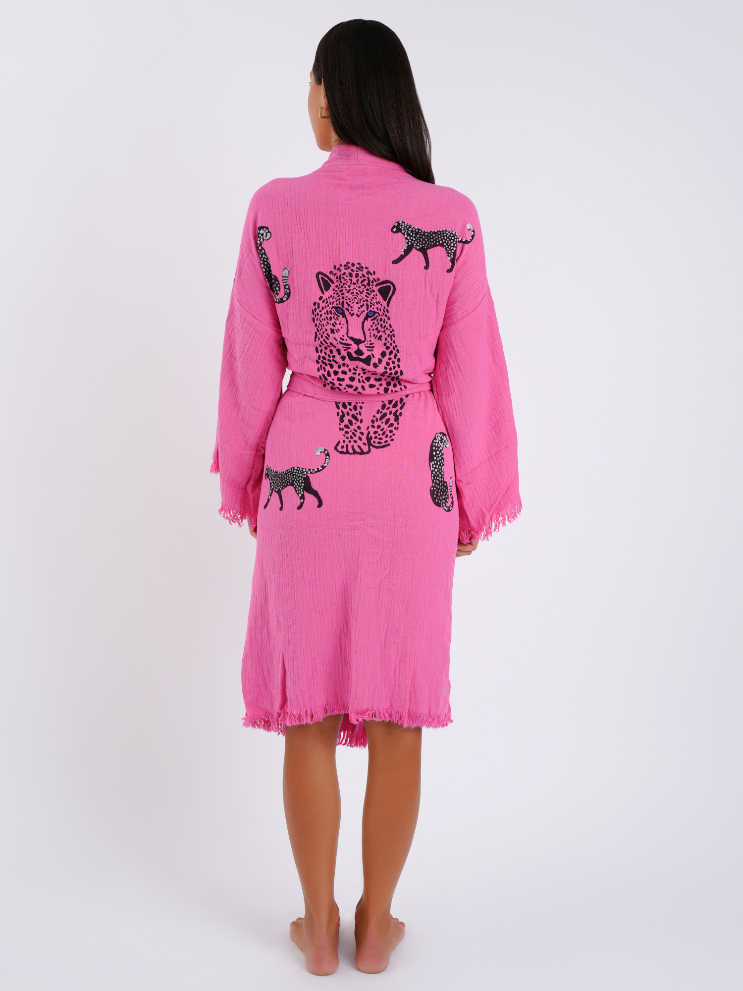 Leopard on Pink Kimono Robe