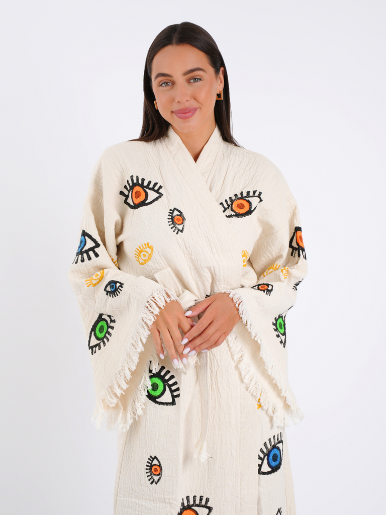 Multi Evil Eye Kimono Robe – Peshtemal.Shop