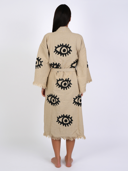 Taupe w/ Black Eye Kimono Robe