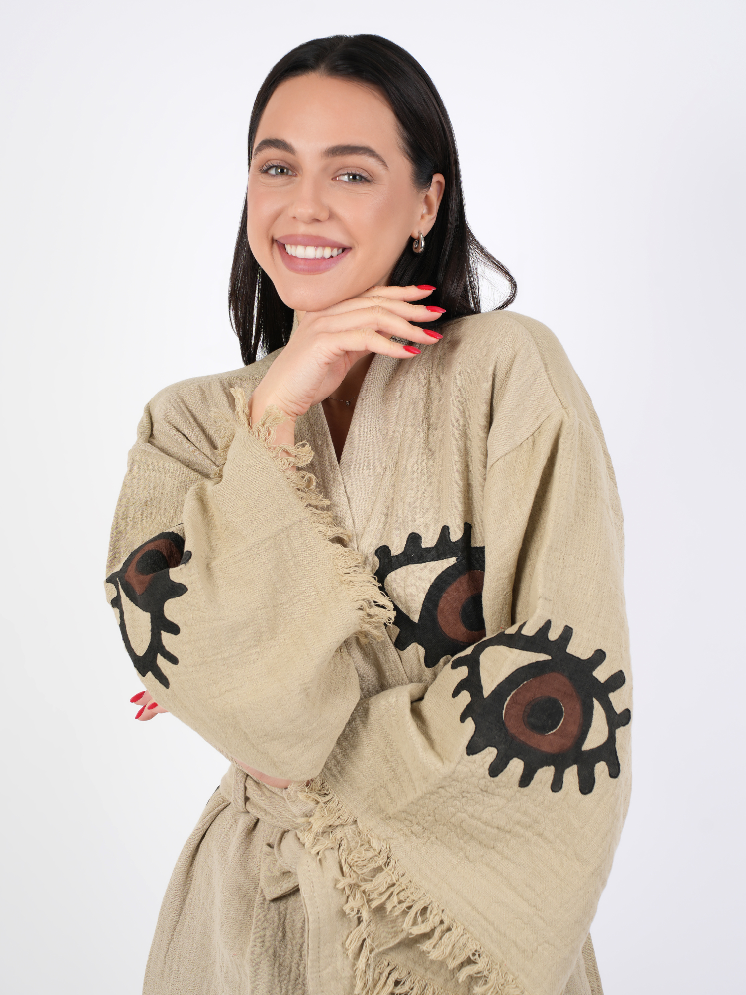 Taupe w/ Brown Eye Kimono Robe