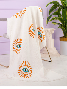 Orange & Turquoise Evil Eye Towel ( 90cm - 180cm )