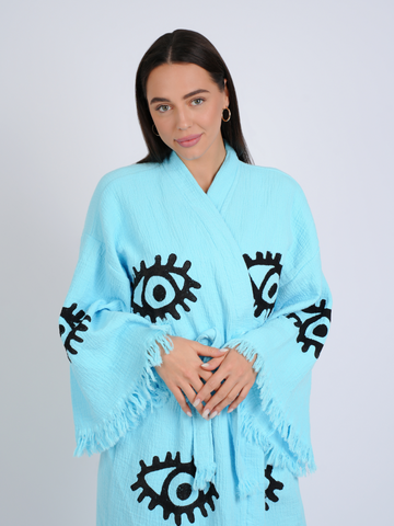 Turquoise w/ Black Eye Kimono Robe