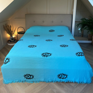 Turquoise evil eye Bedcover  ( 250cm - 250cm )