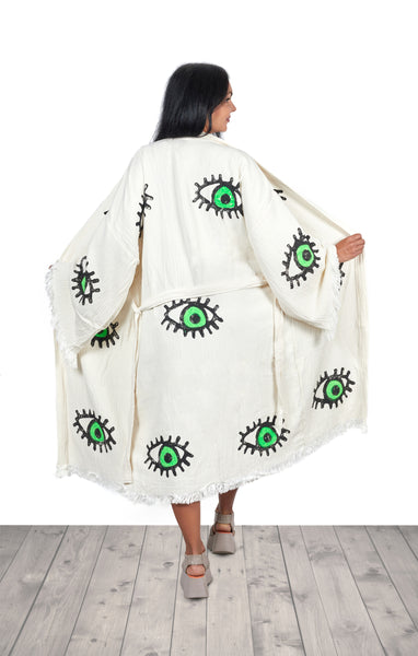 Evil Eye Green Kimono Robe