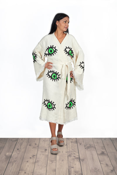 Evil Eye Green Kimono Robe