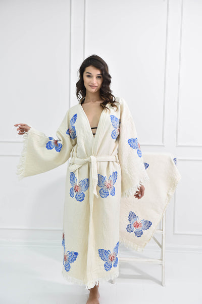 Blue Butterfly Kimono Robe