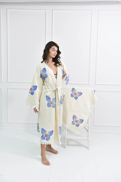 Blue Butterfly Kimono Robe