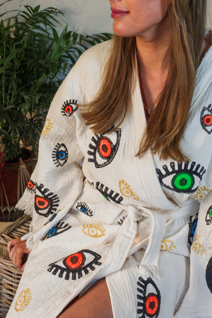 Multi Evil Eye Kimono Robe – Peshtemal.Shop