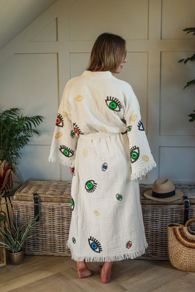 Multi Evil Eye Kimono Robe – Peshtemal.Shop
