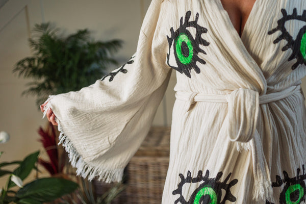 Evil Eye Green Kimono Robe