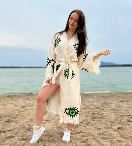 Evil Eye Green Kimono Robe