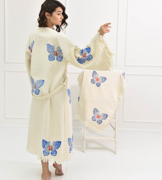 Blue Butterfly Kimono Robe