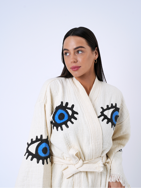 Evil Eye Blue Kimono Robe